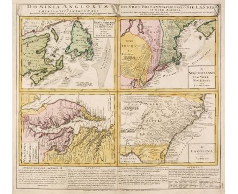 North America. Homann (Johann Baptiste), Dominia Anglorum in America Septentrionali..., circa 1740, four engraved maps on one