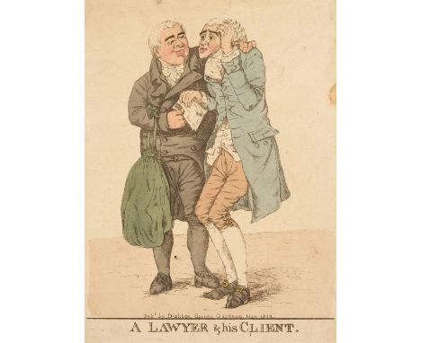Dighton (Richard). Four caricatures, A Lawyer &amp; his Client, Descriptions of Battles by Sea &amp; Land in Two Volumes..., 