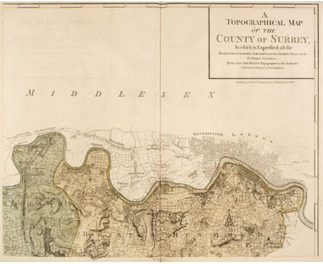 Surrey. Rocque (John), A Topographical Map of the County of Surrey in which is expressed all the Roads, Lanes, Churches, Nobl