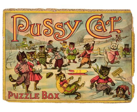 [Wain, Louis]. Pussy Cat Puzzle Box, no publisher or date, [?London], c. 1900, a complete set of three colour lithographic sh