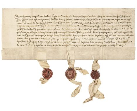 Medieval Norfolk Deeds. Quitclaim relating to Longham and Little Bittering in Norfolk, 17 July 1427, manuscript vellum deed, 