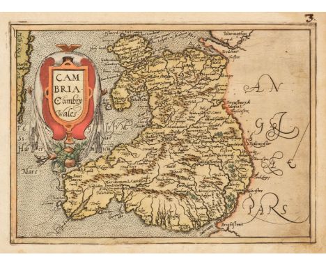 Wales. Metellus (Johannes), Cambria Cambry Wales, circa 1588, engraved map with contemporary hand-colouring, large decorative