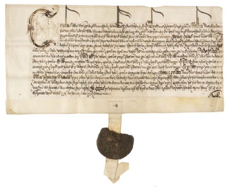 Vellum Deeds. Exemplification of a final concord levied in Michaelmas term 1630, 23 January 1668, manuscript vellum deed rela