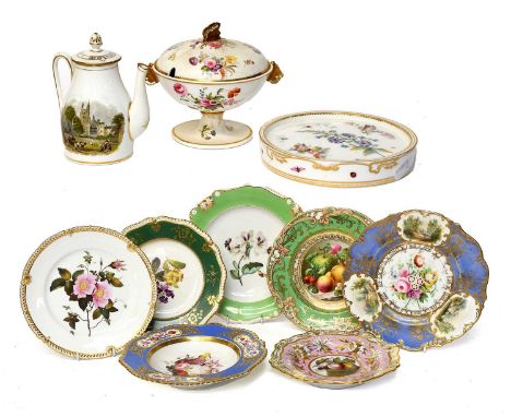 A Chamberlains Worcester Porcelain Dessert Plate, circa 1810, painted with a titled botanical subject "Dog Rose, under a gadr