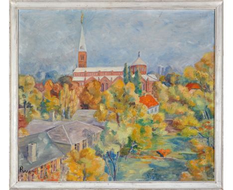 Viggo Stender
DANISH LANDSCAPE WITH A PATH BY A LAKE
signed and dated 1918
oil on canvas
66.5 x 45cms; 26 1/4 x 17 3/4in; and