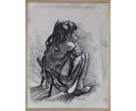 Norman Stansfield Cornish
"ANN WATCHING TV" - A PORTRAIT OF THE ARTIST'S DAUGHTER
charcoal and chalk
62 x 47cms; 24 1/2 x 18 