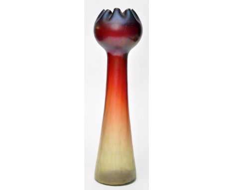 A Loetz style vase, with poppy head pattern top above tapering stem, 35cms (13 3/4in.); together with Troika, Cornwall: a cub