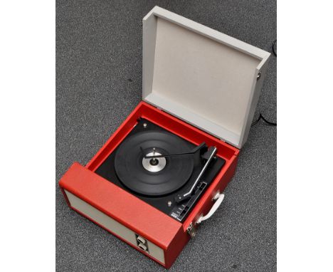 A BSR Fidelity portable electric turntable, c.1960's, red and grey coloured case (not working).
