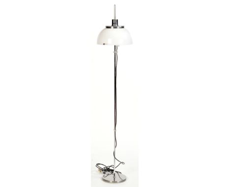 Harvey Guzzini, Italy: a height adjustable standard lamp, the white plastic shade with original label, on a chromed metal bas