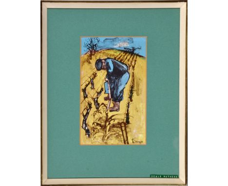 Denis Mathews
"DIGGING"
signed; with inscription on a gallery label verso
colour lithograph
25 x 15cms; 9 3/4 x 6in.

PROVENA
