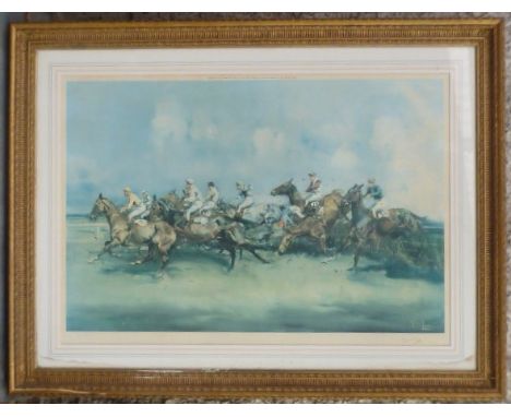 Michael Lyne, pencil signed horse racing print, with blindstamp, published 1972, 93x65cm, framed & glazed