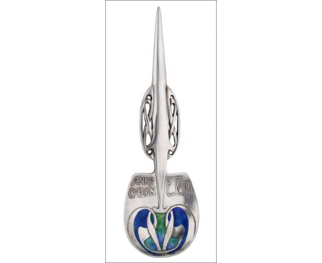 A ‘Cymric’ silver and enamel Coronation spoon, designed by Archibald Knox for Liberty & Co., 1901, the bowl chased with inscr