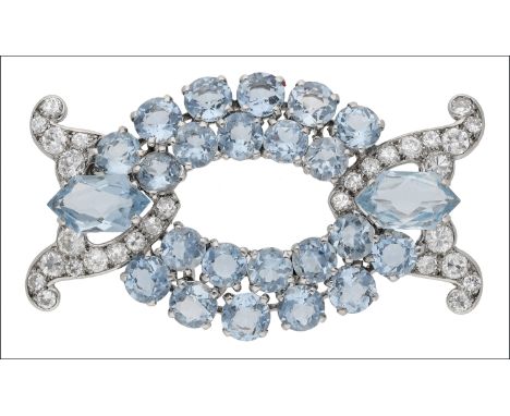 Formerly from the Collection of Her Royal Highness The Princess Margaret, Countess of Snowdon:  An aquamarine and diamond bro