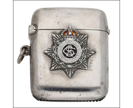 Regimental interest: A silver Army Service Corps vesta case, of rectangular form, applied with the badge of the Army Service 