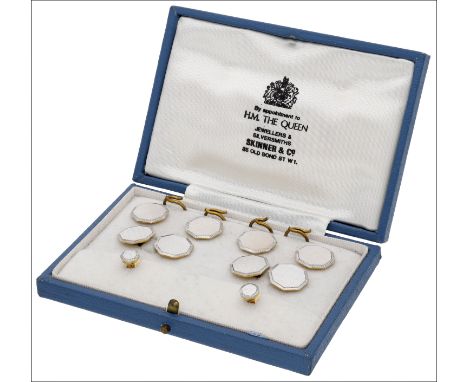 An Art Deco gentleman’s dress set, first half 20th century, comprising cufflinks, buttons and studs, each of octagonal form i