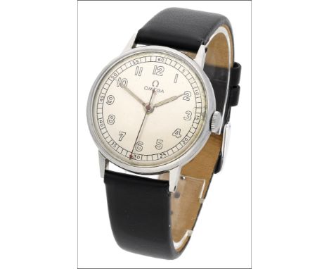 Omega. A steel wristwatch, Ref. 2348/5, circa 1945 Movement: cal. 30T2SC.PC, manual winding, 16 jewels, no. 10590222 Dial: si