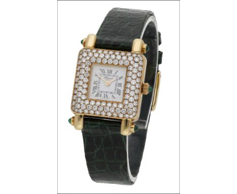 Chopard. A lady’s gold, diamond and emerald-set wristwatch, Ref. 13/6354-22, circa 1996 Movement: quartz Dial: white, Roman n