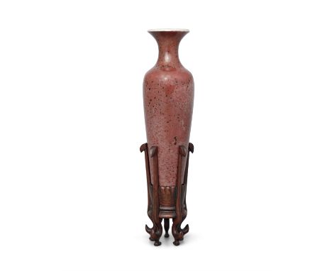 A PEACHBLOOM GLAZED ‘WILLOW-LEAF’ VASE, LIUYE ZUNChina, Qing Dynasty, 19th centuryThe slender vase has tall rounded shoulders