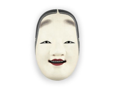 A NOH THEATER MASK OF KO-OMOTE 小面Japan, Showa periodA lacquered wooden mask with a nice crackled surface, lacquered inner par