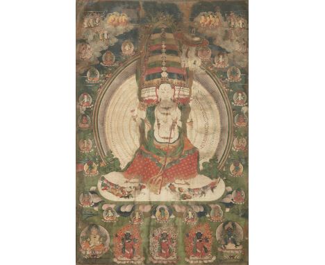 A THANGKA OF USHNISHA SITATAPATRA ALSO KNOWN AS DUKAR OR THE LADY OF THE WHITE UMBRELLA Tibeto-Chinese, 18th to 19th century 