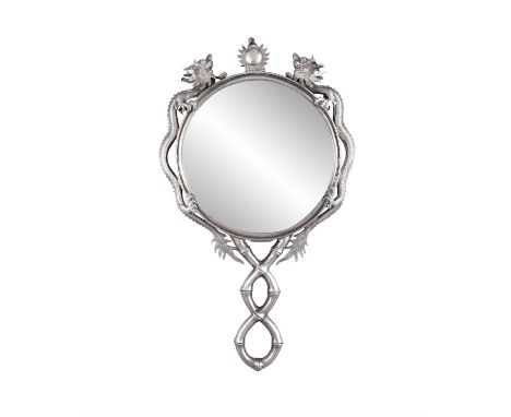 A CHINESE EXPORT SILVER HAND MIRROR BY WANG HING & COHong Kong, China, Circa 1900The circular hand mirror surrounded by two d