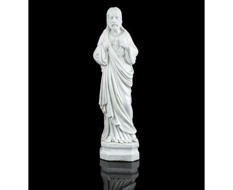 *A BLANC DE CHINE / DEHUA MOLDED STANDING FIGURE OF THE SACRED HEART OF JESUSChina, Fujian, Dehua, Qing Dynasty, 18th to 19th