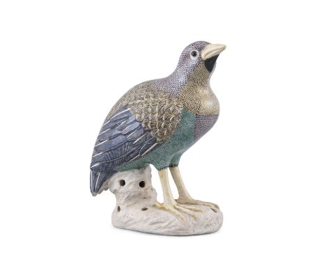 A FAMILLE VERTE ENAMEL BISCUIT PORCELAIN MODEL OF A PARROTChina, Qing Dynasty, 18th to 19th centuryNaturalistically molded as