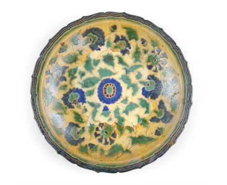 A LARGE BIEN HOA 边和 STONEWARE FOLIATE RIM ‘LOTUS’ DISHVietnam, Bien Hoa School of Applied Arts, Second half of 20th centuryHe