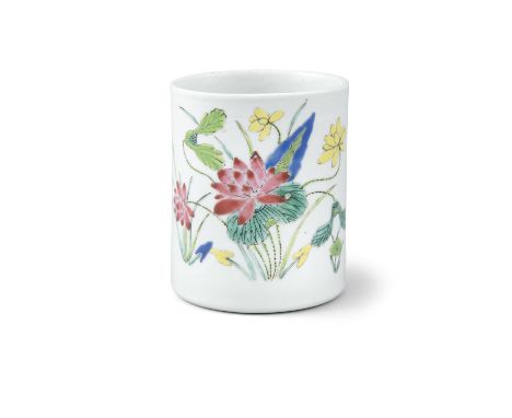 A ‘LOTUS POND’ FAMILLE ROSE PORCELAIN BRUSHPOT, BITONGChina, Qing Dynasty, Yongzheng periodAdorned in vivid green, blue, yell