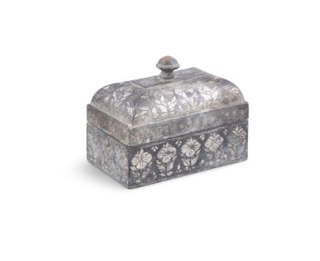 A BIDRI SILVER-INLAID MASALADAN OR PANDAN BOXIndia, Possibly Bidar, Deccan and 17th centuryOf rectangular form the dome-shape