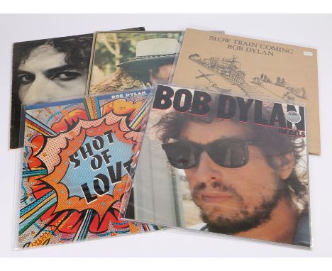 5 x Bob Dylan LPs - Shot Of Love. Infidels (with insert). Slow Train Coming. Desire. Hard Rain.