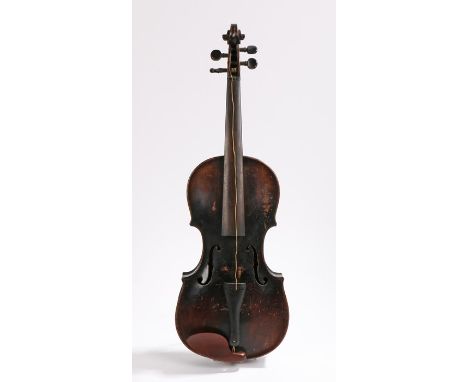 19th Century violin, with a hand written label Joseph Klotz Senior Mittenwald, 1805, together with an unsigned bow, cased