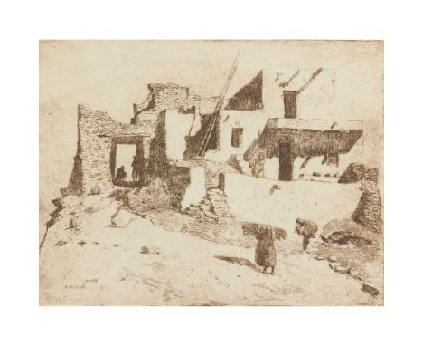 EDWARD BOREIN (AMERICAN 1872-1945) THE LAST HOUSE, WALPI, ARIZONA Signed to margin lower right, inscribed 'Walpi, Arizona' in