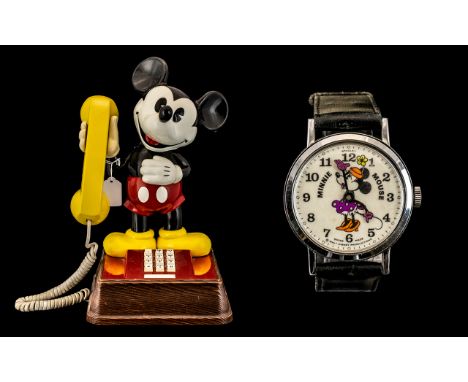 The Mickey Mouse Phone, By The American Telecommunications Corporation, Mickey Holding The Phone With Push Button Dial In Col