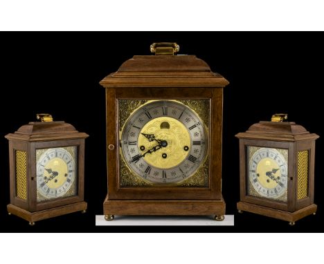 Heritage Clocks Ltd Franz Hermle - Movement 8 Day Walnut Cased Bracket Clock, Striking on 5 Rods, Unadjusted on 2 Jewells, No