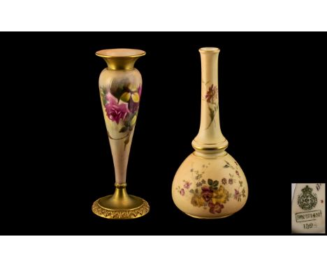 Royal Worcester Hand Painted ' Roses ' Specimen Vase of Tapered Form. ' Roses ' Stillife. Date 1922 &amp; Shaped 1931. Height