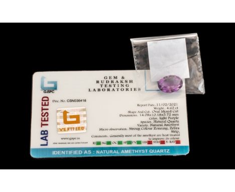 4.62 Ct Light Purple Natural Amethyst Quartz. GJSPC Certified.