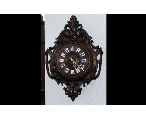 Antique Black Forest Wall Clock, highly carved Black Forest wall clock, the quality of the carved decoration being superb thr