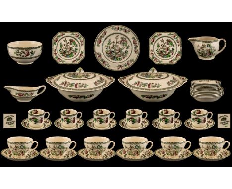 Johnson Bros 'Indian Tree' Dinner Service, comprising: 6 coffee cups and saucers; 7 teacups and saucers; milk jug; sugar bowl