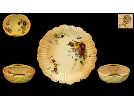 Royal Worcester Trio of Hand Painted Assorted Blush Ivory Porcelain Pieces ( 3 ) Comprises 1/ Royal Worcester Hand Painted Ca