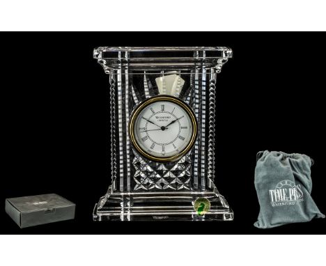 Waterford Lead Crystal Large Size Atrium Clock.  Measures 7'' tall, in original soft cover and box.  From the Waterford 'Time