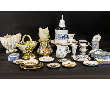 Mixed Collection of Porcelain, China &amp; Glass, comprising a Dutch blue and white biscuit container full of souvenir match 