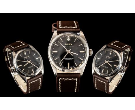 Rolex - Gents 1959 Oyster Perpetual Steel Chronometer Wrist Watch with Later Leather Strap. Features Black Dial, Automatic Mo