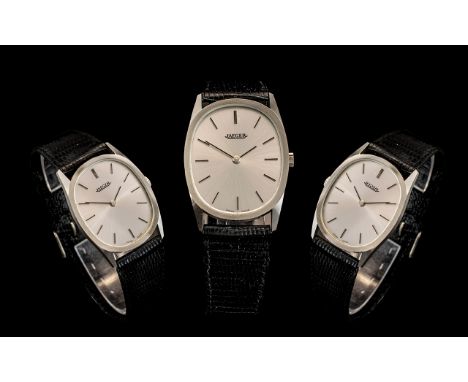 Jaeger - Unisex Manual Wind Steel Cased Wrist Watch with Attached Black Leather Strap. Features Signed Silvered Dial, 3516-42