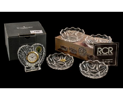 Waterford Crystal Gold Faced Heart Shaped Clock, in original box with papers, new, measures approx 3.5'' high; together with 