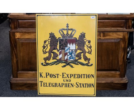 Vintage German Enamel Sign, 'K. Post Expedition Und Telegraphen- Station', 32 inches (80cms) x 22 inches (55cms)
