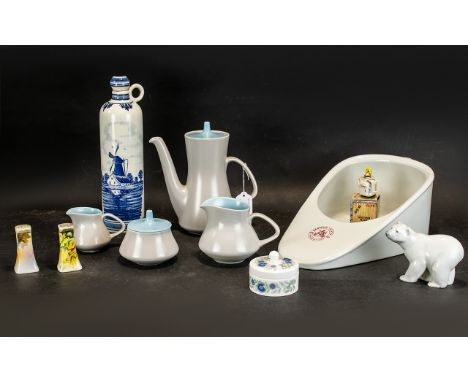 Poole Pottery Coffee Set &amp; Assorted Porcelain, comprising: Poole Pottery Coffee Pot, Milk Jug, Lidded Sugar Bowl, and Cre