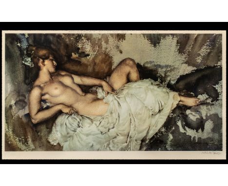 William Russel Flint 1880 - 1969 Artist Signed Ltd Edition Coloured Lithograph ' Reclining Female Nude ' Published In 1963 by