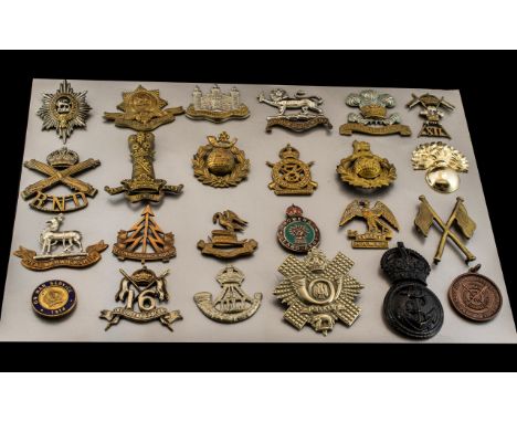 Collection Of 24 Military Cap Badges Regiments Include Worcestershire, Cambridgeshire, Herefordshire, XII Royal Lancers, Mach