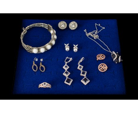 Lovely Collection of Costume Jewellery. Includes Silver Necklace and Blue Pendant - Stamped 925, Gent Pair of Cuffflinks, Tib